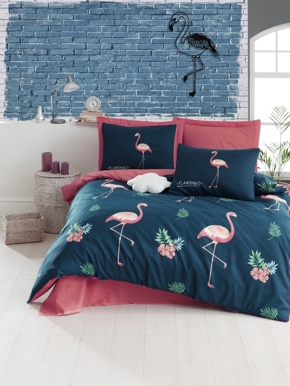 Lenjerie de pat dubla King, 3 piese, 220x240 cm, amestec bumbac, Eponj Home, Big Filamin, albastru inchis - imagine 3